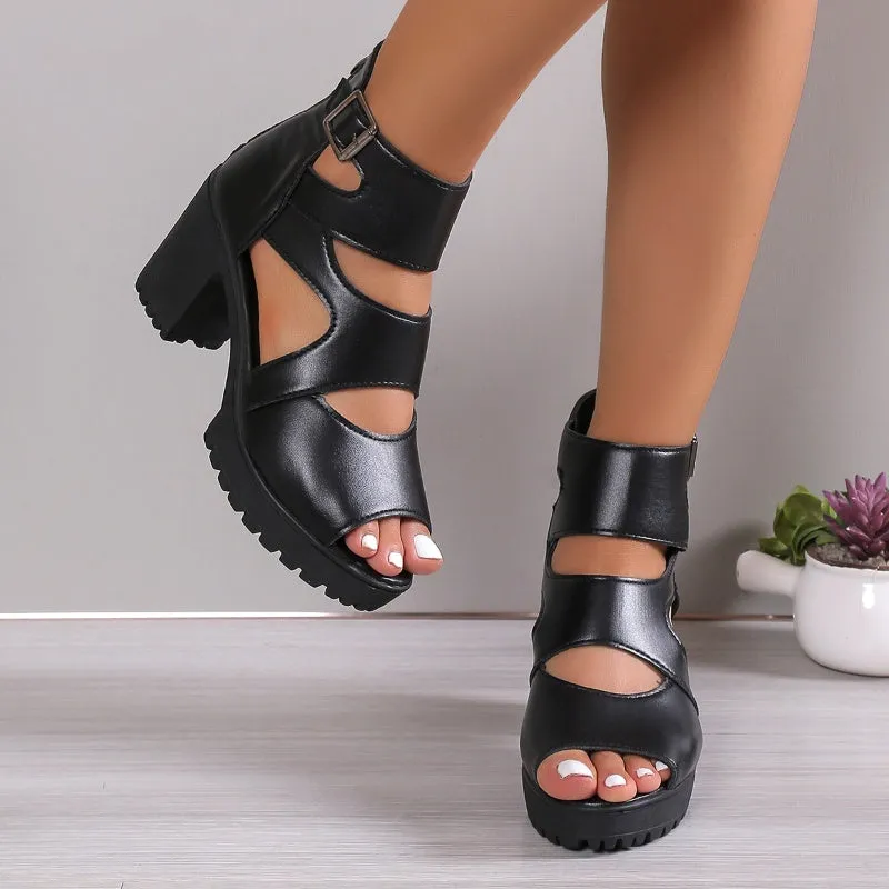 Women's Peep-Toe Sandals with Chunky Heel