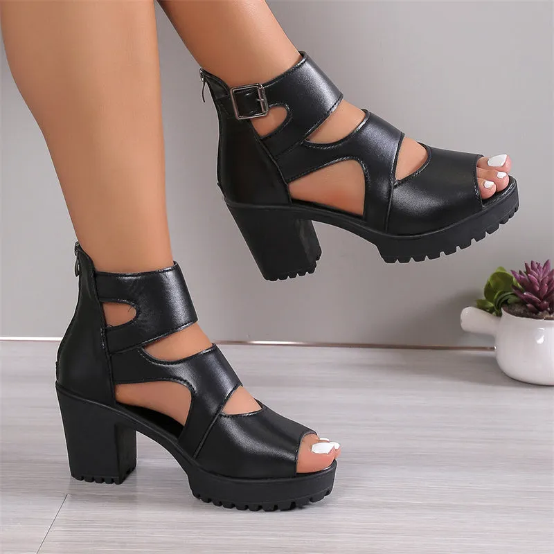 Women's Peep-Toe Sandals with Chunky Heel